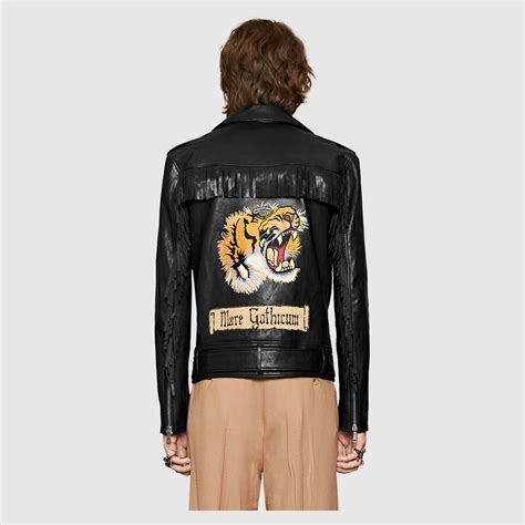 gucci pearl leather jacket|Gucci tiger leather jacket.